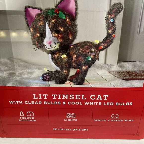 Target Wondershop 21.5” Tall Lit Tinsel Cat LED Lights Indoor Outdoor Yard Decor - Picture 11 of 11